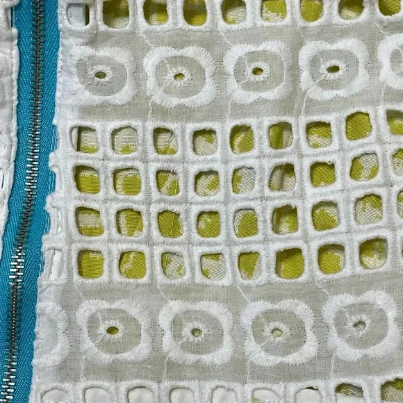 W118 by Walter Baker A Line Open Eyelet Abstract Yellow Mini Dress‎ Women Sz XS - Picture 5 of 7